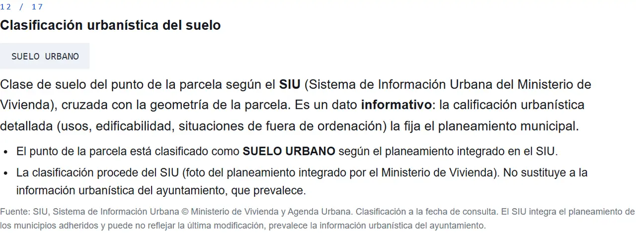 Módulo 12 del informe de ejemplo: clase de suelo de la parcela según el SIU